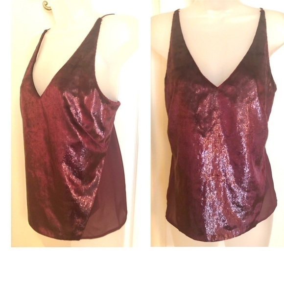 𝅺J Brand Velvet Soft V Neck Sleeveless Cami Italy Timeless Luxury Chic Oxblood - Picture 4 of 11